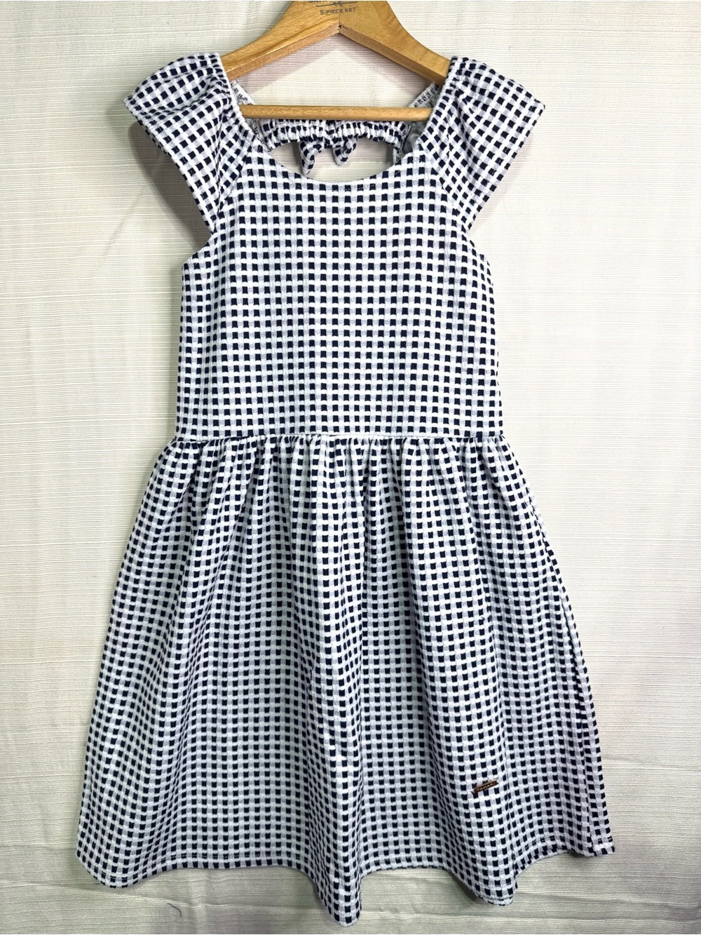 Tahari Girls Navy & White Gingham Fit & Flare Dress Size 7